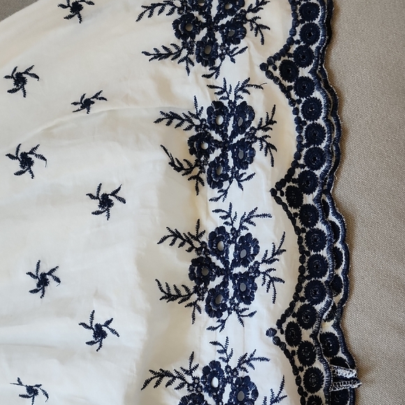 White Dress with Navy Embroidery - Picture 3 of 5